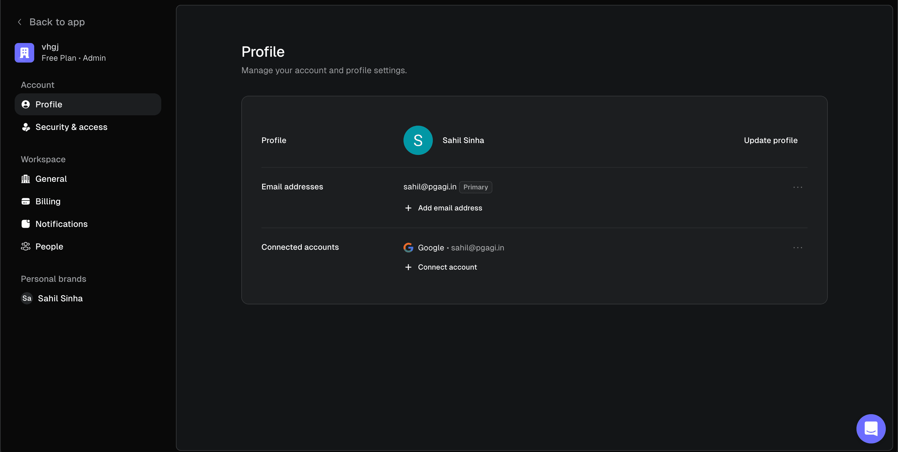 Settings screen